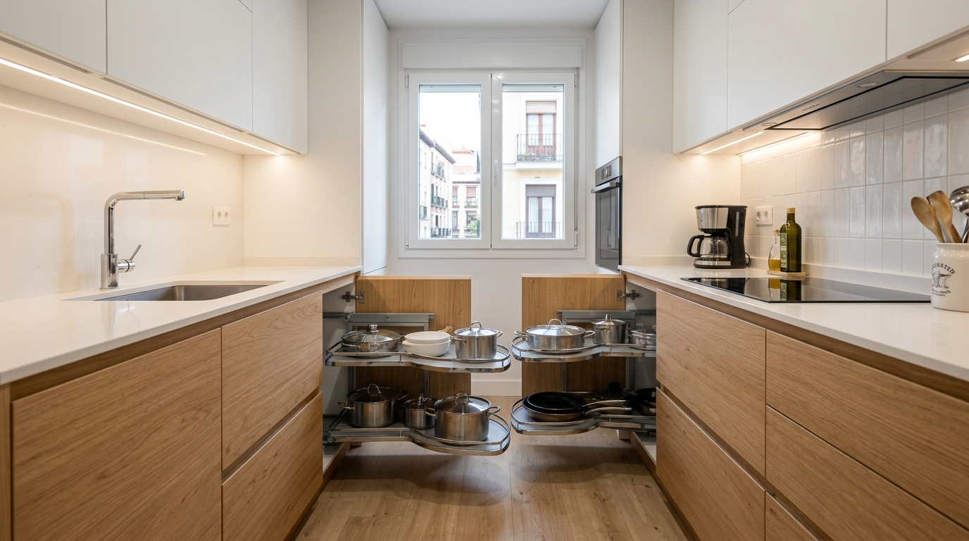 Cocina en U: Esquinas Eficientes con Accesorios Extraíbles - Madrid Renueva