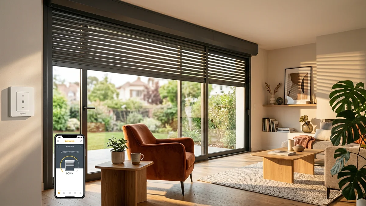 Persianas de aluminio motorizadas automáticas con control domótico en vivienda de Madrid